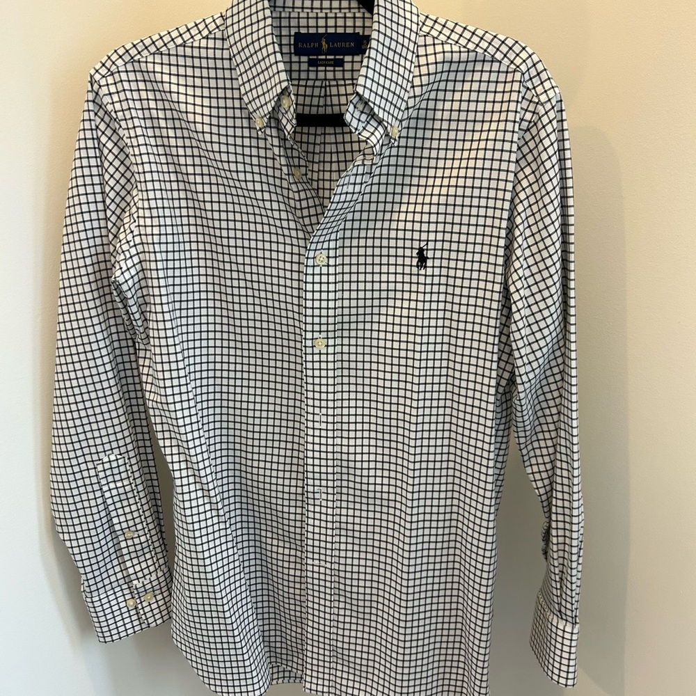 Ralph Lauren Blue and White Dress Shirt with Gingham Pattern
